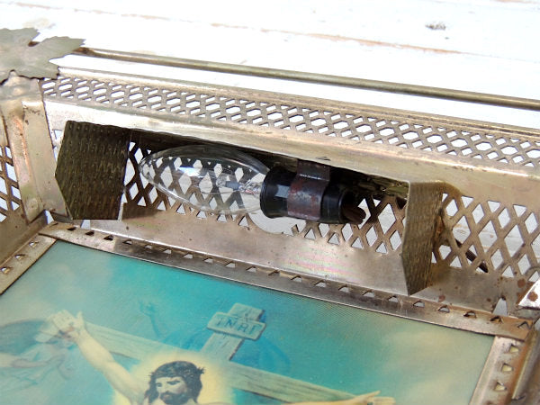 【十字架・キリスト・聖品】レンチキュラー・ライト付き・ヴィンテージ・ウォールデコ・壁飾り/電飾看板