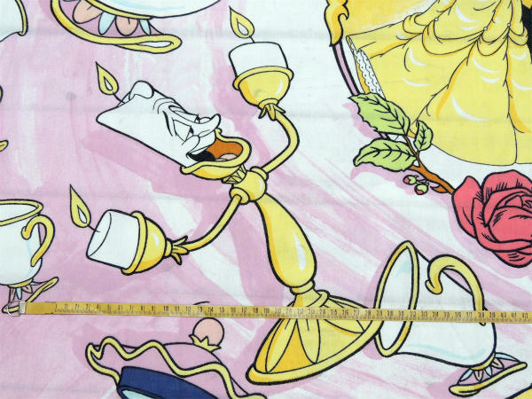 【美女と野獣】ディズニー・大柄プリント・ユーズドシーツ(フラットタイプ)USA