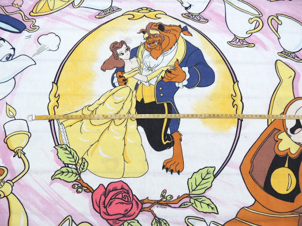 【美女と野獣】ディズニー・大柄プリント・ユーズドシーツ(フラットタイプ)USA