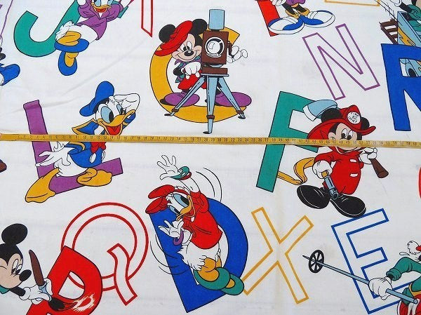 【ミッキー&フレンズ】アルファベット柄・ヴィンテージ・フラットシーツ(1/2) USA