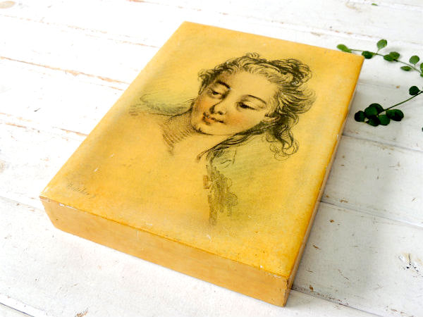 フランソワ・ブーシェ・フランス画家・頭部習作・美人 女性 アンティーク・ウッドボックス 木箱・ケース