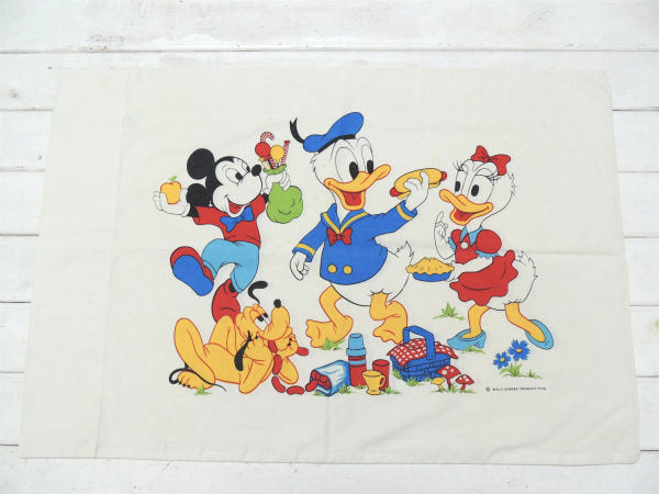 【ミッキー&フレンズ】ピクニック柄・ヴィンテージ・ピロケース/枕カバー USA