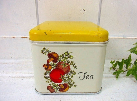 【CHEINCO社】TEA・ベジタブル柄・ティン製・アンティーク・キャニスター/ティン缶 USA