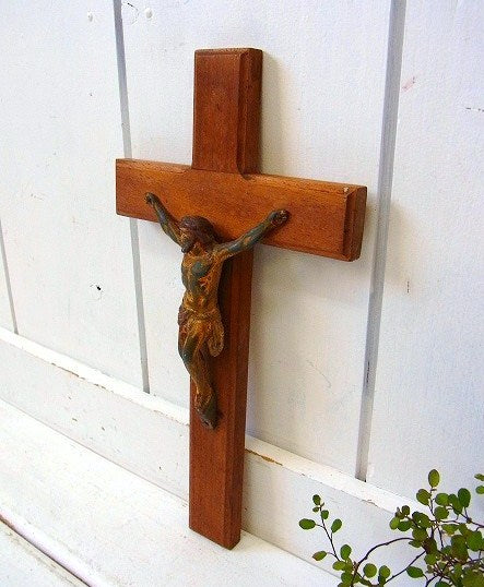 木製・壁掛けアンティーク・クロス・十字架/キリスト 　USA
