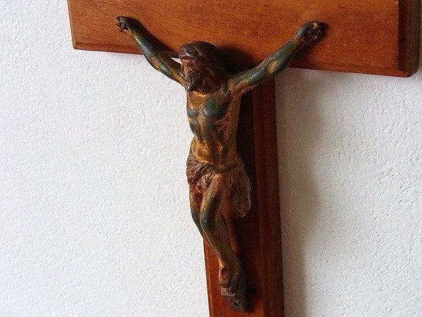 木製・壁掛けアンティーク・クロス・十字架/キリスト 　USA