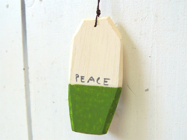 【PEACE】松田大児作・グリーン×アイボリー・木製・ミニサーフボード・オブジェ・アート㉔