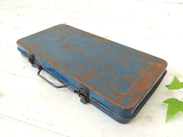 【ブルーメタリック・工業系】ブリキ製・ビンテージ・ツールボックス/工具箱・ケース・ハンドル付き