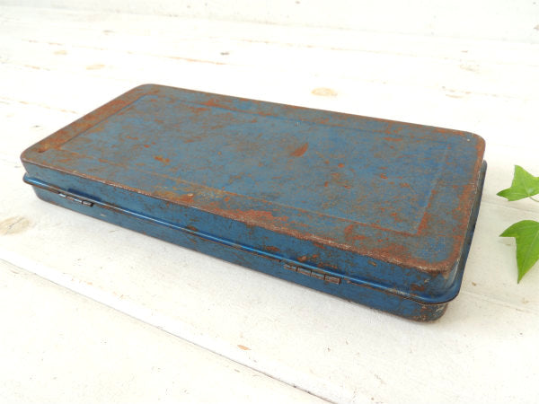【ブルーメタリック・工業系】ブリキ製・ビンテージ・ツールボックス/工具箱・ケース・ハンドル付き