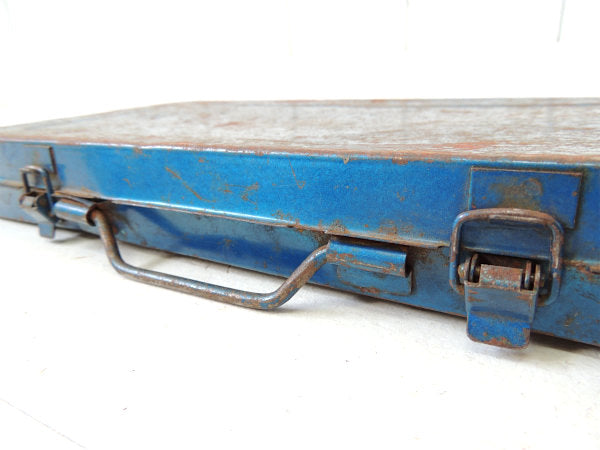 【ブルーメタリック・工業系】ブリキ製・ビンテージ・ツールボックス/工具箱・ケース・ハンドル付き