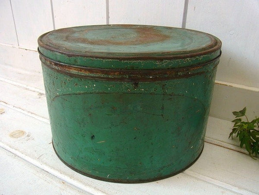 緑色のシャビーなアンティーク・ティン缶/ブリキ缶 USA