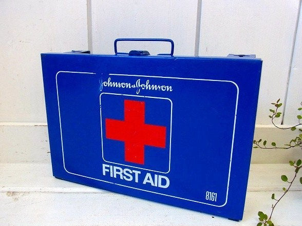 【ジョンソン&ジョンソン】FIRST AID・青色のヴィンテージ・救急箱　USA