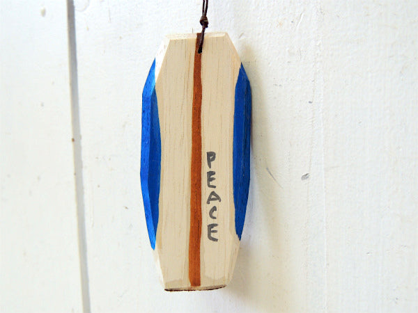 【PEACE】松田大児作・ホワイト×ブルー・木製・ミニサーフボード・オブジェ・アート