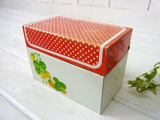 ストロベリー・いちご ティン・ヴィンテージ・レシピボックス レシピ缶 USA ブリキ