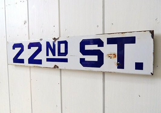 【22ND ST.】ホーロー製・ヴィンテージ・ストリートサイン/街路サイン/看板 USA