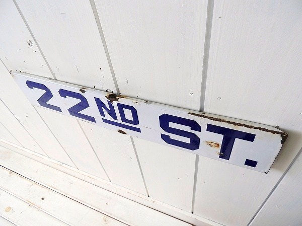 【22ND ST.】ホーロー製・ヴィンテージ・ストリートサイン/街路サイン/看板 USA