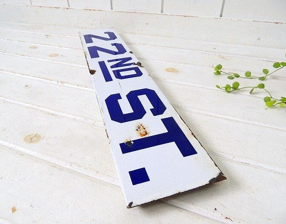 【22ND ST.】ホーロー製・ヴィンテージ・ストリートサイン/街路サイン/看板 USA