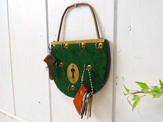 フェルト 真鍮製・南京錠 ヴィンテージ・キーフック 鍵掛け 鍵 壁掛け フック USA