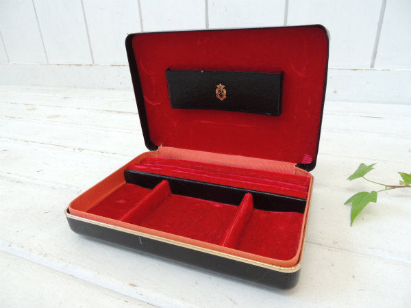 ブラック×レッドカラー メンズ ヴィンテージ・ジュエリーケース 宝石箱 ジュエリーボックス タイピン
