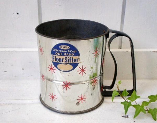 ANDROCK社・ブリキ製・花柄アンティーク・シフター・USA・調理器具・キッチン雑貨