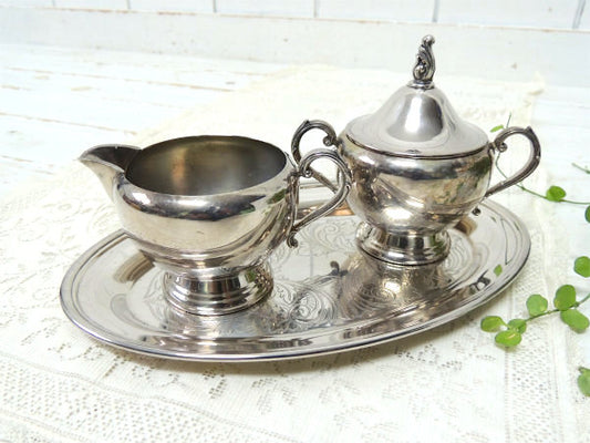 【ONEIDA】シルバープレート・アンティーク・シュガーポット&クリーマー&トレイ・3点セット