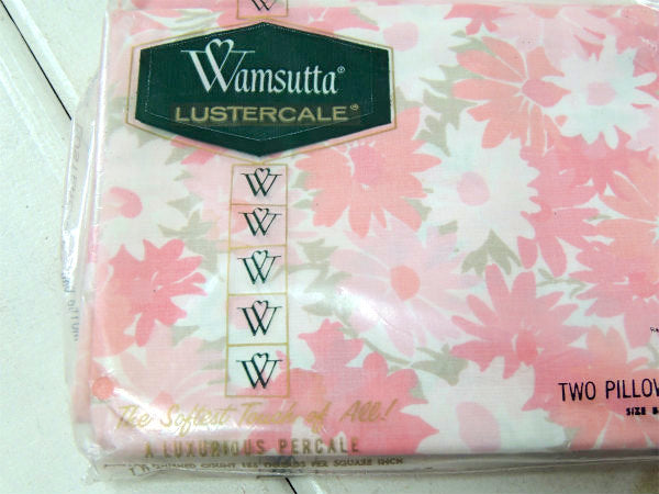 【Wamsutta】ピンク色の花柄・デッドストック・ヴィンテージ・ピロケース/枕カバー(2枚入り)