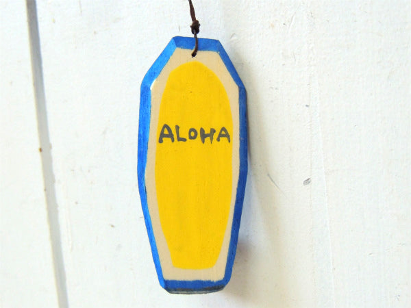 【ALOHA】松田大児・イエロー×ブルー・ハンドメイド・木製・ミニサーフボード・オブジェ
