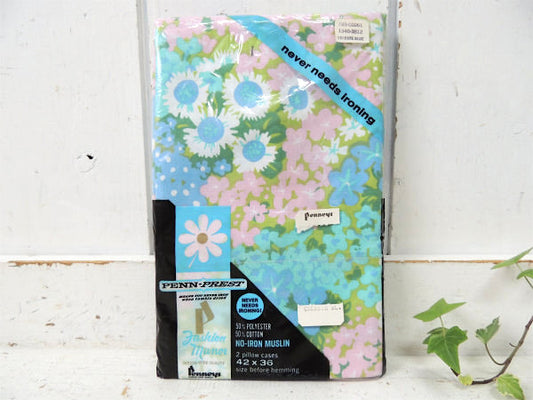 【Penneys】ペニーズ・デッドストック・ヴィンテージ・花柄・ピロケース/枕カバー(2枚セット)