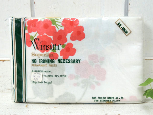 【Wamsutta】3色の花柄・デッドストック・ヴィンテージ・ピロケース/枕カバー(2枚入り)USA