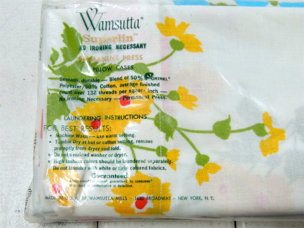 【Wamsutta】3色の花柄・デッドストック・ヴィンテージ・ピロケース/枕カバー(2枚入り)USA