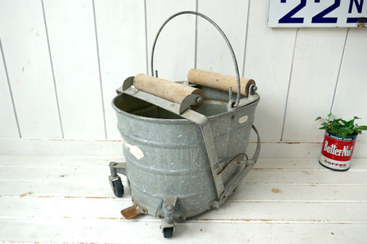 WHITE MOP シャビー メタル モップ絞り&キャスター ビンテージ バケツ US 工業系