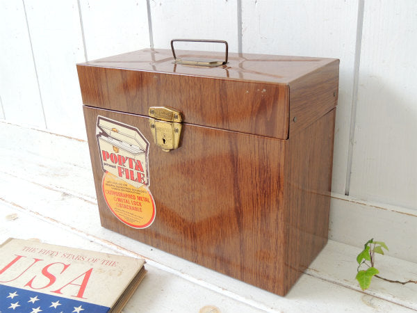【PORTA FILE】レトロ・ウッド柄・ティン製・ヴィンテージ・ファイルケース・書類ケース USA