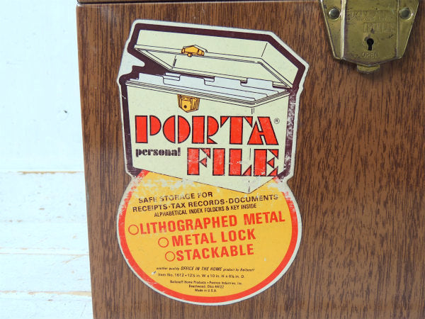 【PORTA FILE】レトロ・ウッド柄・ティン製・ヴィンテージ・ファイルケース・書類ケース USA