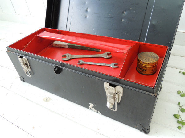 【ブラック×レッド・2段式】ヴィンテージ・ツールボックス・工具箱・ガレージ・工業系