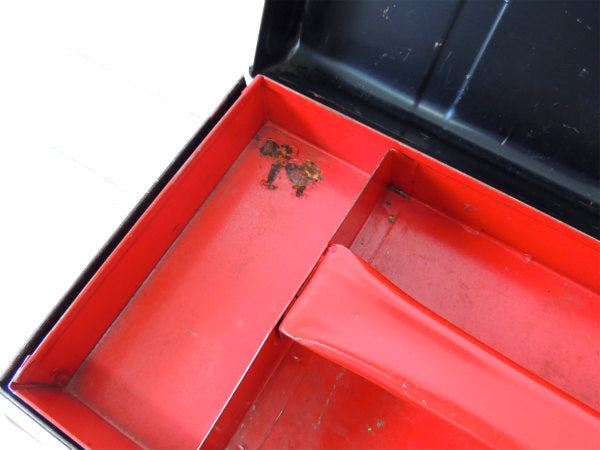 【ブラック×レッド・2段式】ヴィンテージ・ツールボックス・工具箱・ガレージ・工業系