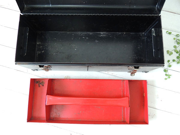 【ブラック×レッド・2段式】ヴィンテージ・ツールボックス・工具箱・ガレージ・工業系