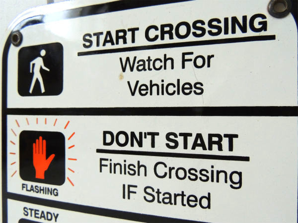 【TO CROSS←PUSH BUTTON】道路標識・ホーロー製・ヴィンテージ・サイン/看板