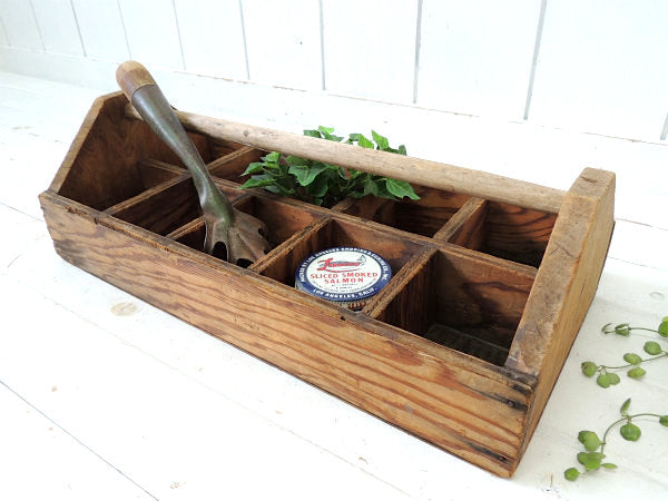 USA・木製・仕切り付き・アンティーク・ツールボックス・キャリーケース・木箱・工具箱