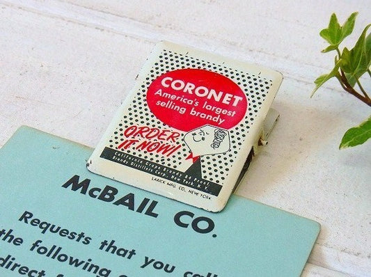 CORONET コロネット ブランデー スチール製 ノベルティ ヴィンテージ クリップ ペーパークリップ USA