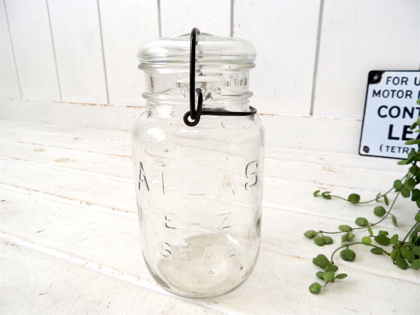 【ATLAS E-Z SEAL】アンティーク・ワイヤー・ガラスジャー・クリア・瓶/メイソンジャー