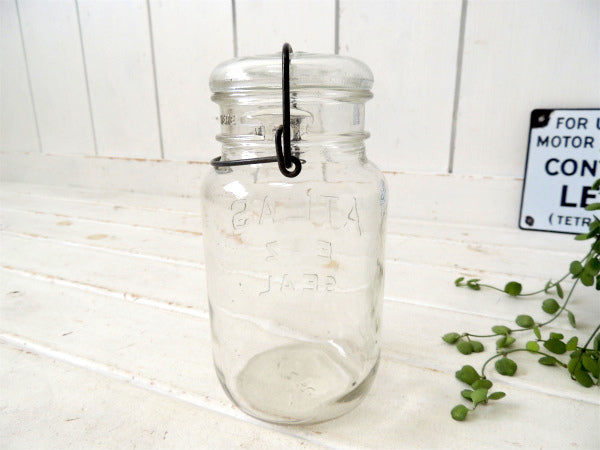 【ATLAS E-Z SEAL】アンティーク・ワイヤー・ガラスジャー・クリア・瓶/メイソンジャー