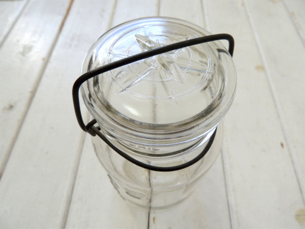 【ATLAS E-Z SEAL】アンティーク・ワイヤー・ガラスジャー・クリア・瓶/メイソンジャー