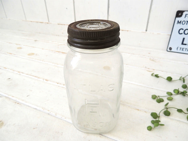 【ATLAS EDJ SEAL】ダブルキャップ・アンティーク・メイソンジャー/ガラスジャー(クリア)