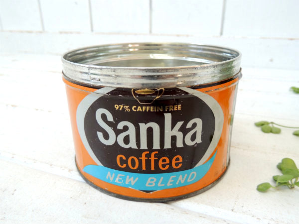 【Sanka coffee】ブリキ製・ヴィンテージ・コーヒー缶・小物入れ・USA・ガーデニング・