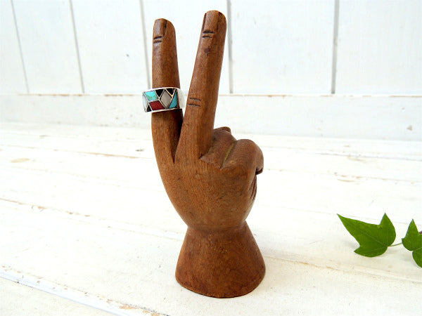 【1960y~1970y・木彫り】ピースサイン型・ヴィンテージ・オブジェ・置物・USA