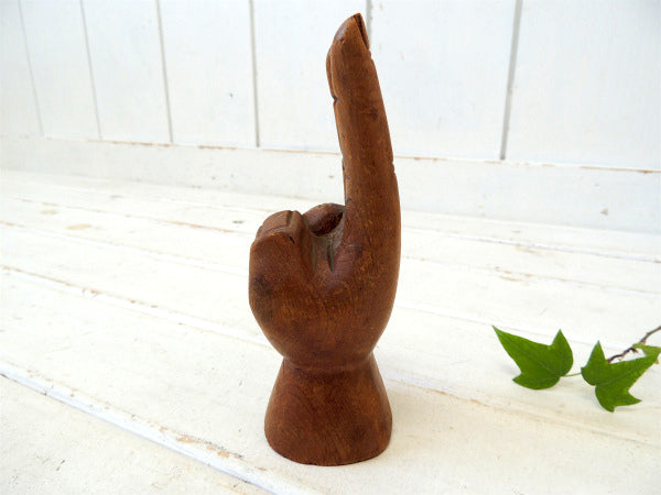 【1960y~1970y・木彫り】ピースサイン型・ヴィンテージ・オブジェ・置物・USA