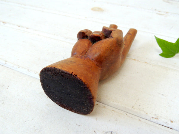 【1960y~1970y・木彫り】ピースサイン型・ヴィンテージ・オブジェ・置物・USA