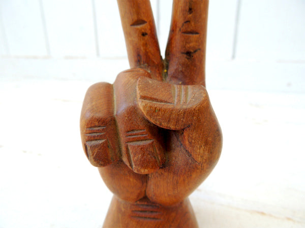 【1960y~1970y・木彫り】ピースサイン型・ヴィンテージ・オブジェ・置物・USA