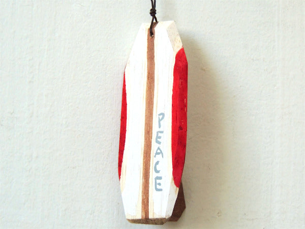 【PEACE】松田大児作・赤×アイボリー・木製・ミニサーフボード・オブジェ⑳