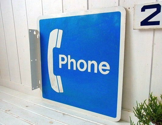 【PHONE】特大サイズ・スチール製・電話・ヴィンテージ・サイン/看板 USA