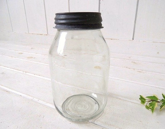シャビーなアンティーク・ガラスジャー/ガラス瓶/保存ビン USA